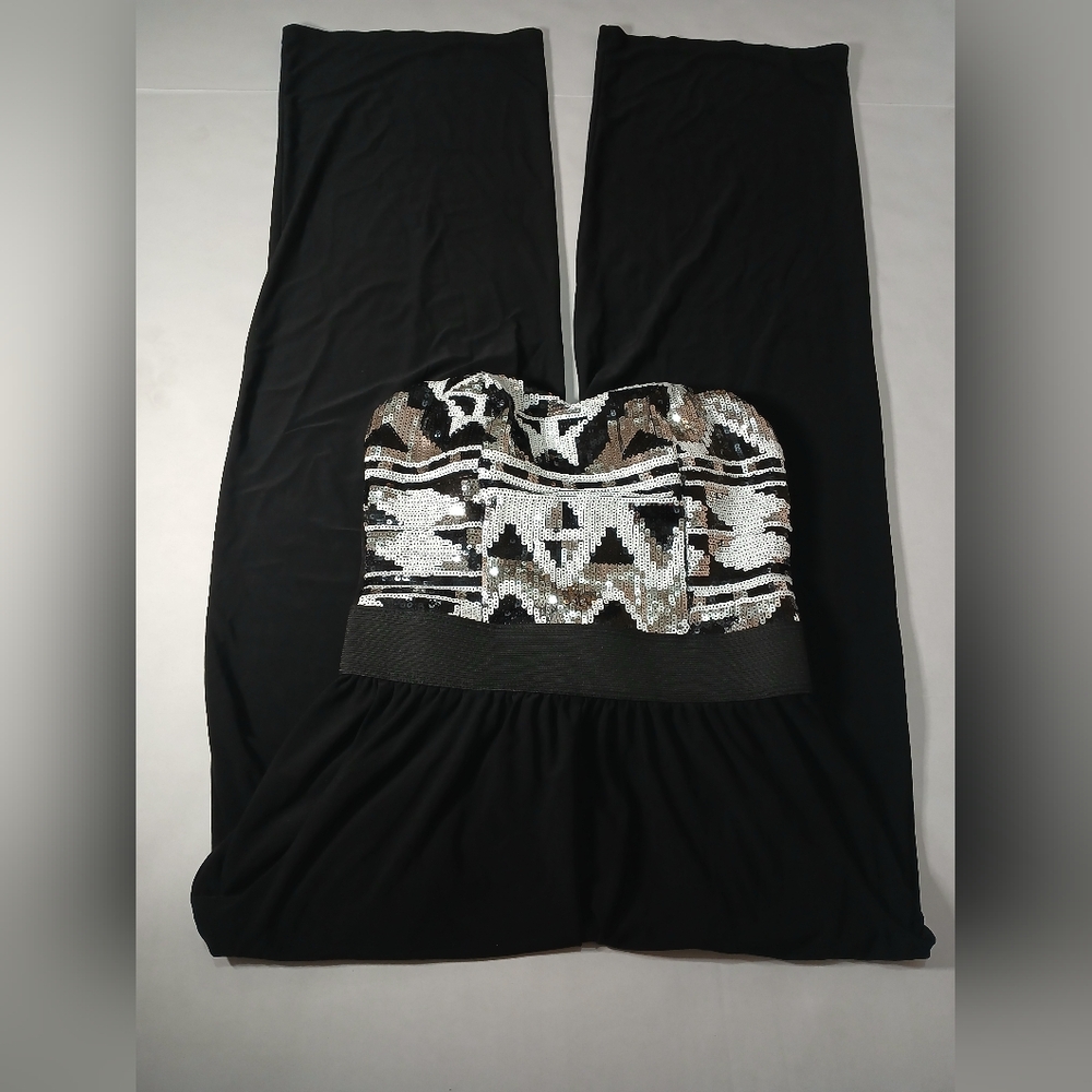 Black Strapless Jumpsuit with Geometric Pattern